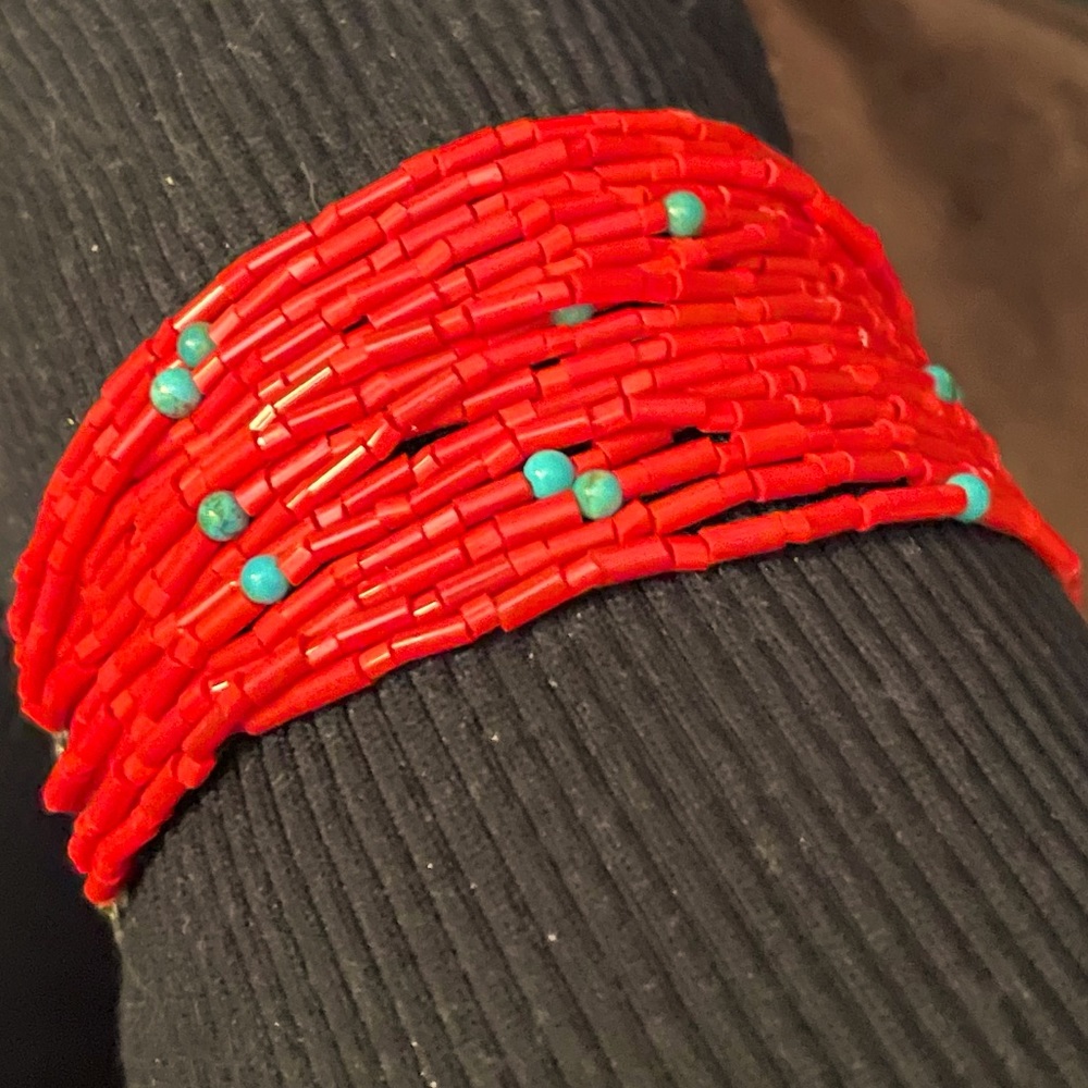❤️🩵beaded red&turquoise bracelet🩵❤️